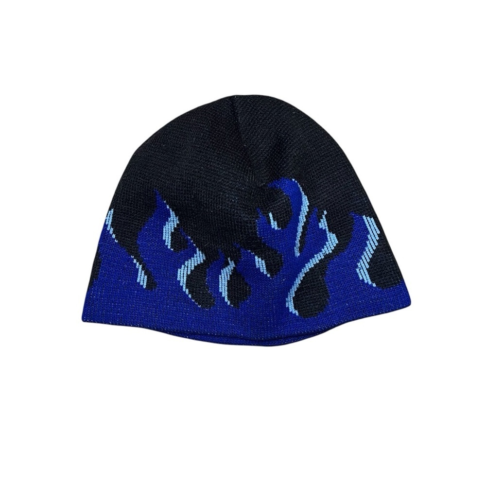 40 Point Roxbury Winter Hat Blue Flames Beanie Made in USA Rare Vintage VTG Y2K